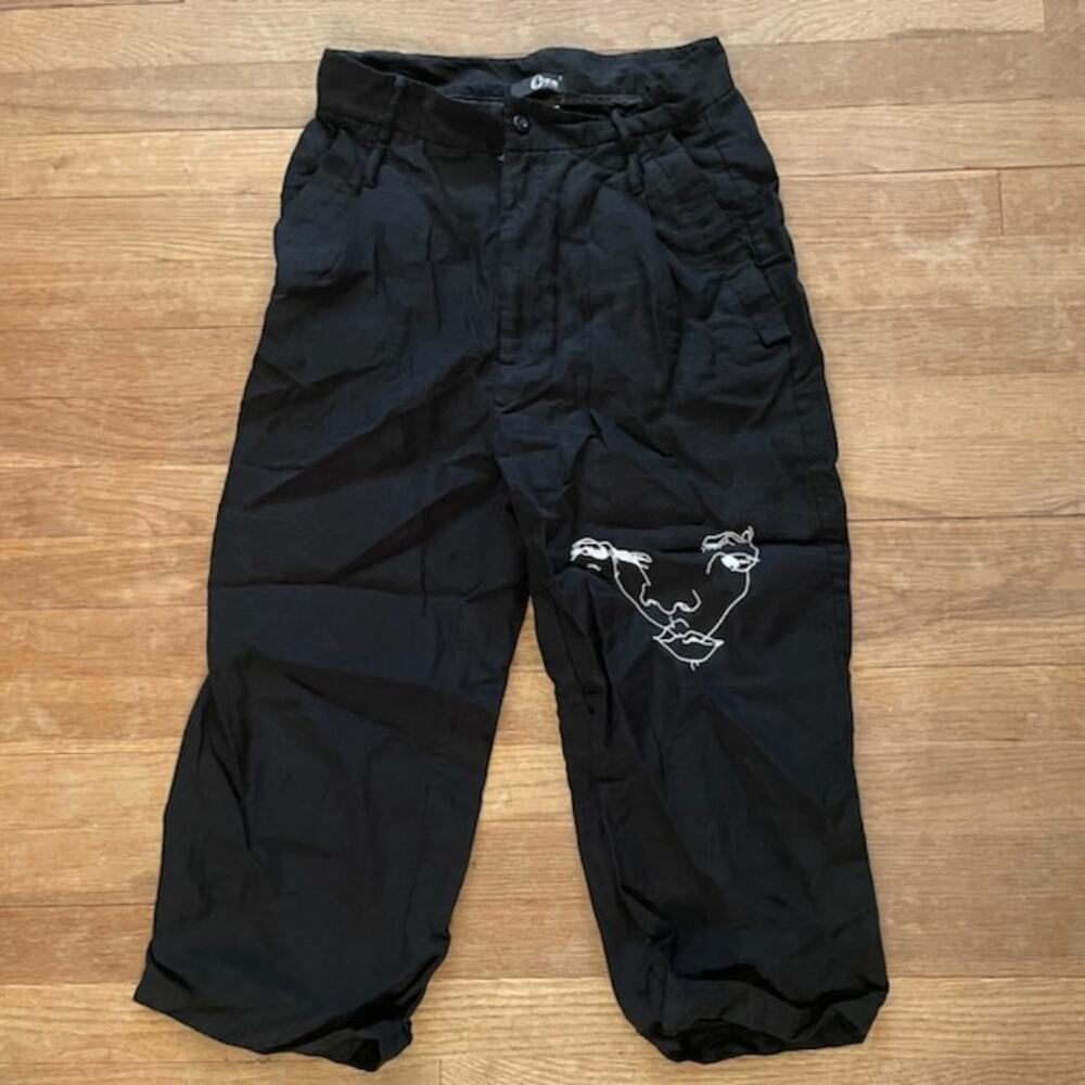 Huan Xiang Zhe black cropped linen look casual pants b22